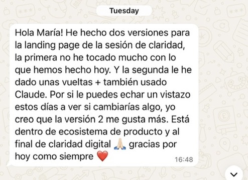 Ya he tenido la sesión de 90 minutos con mi primera clienta. Primera venta hecha!